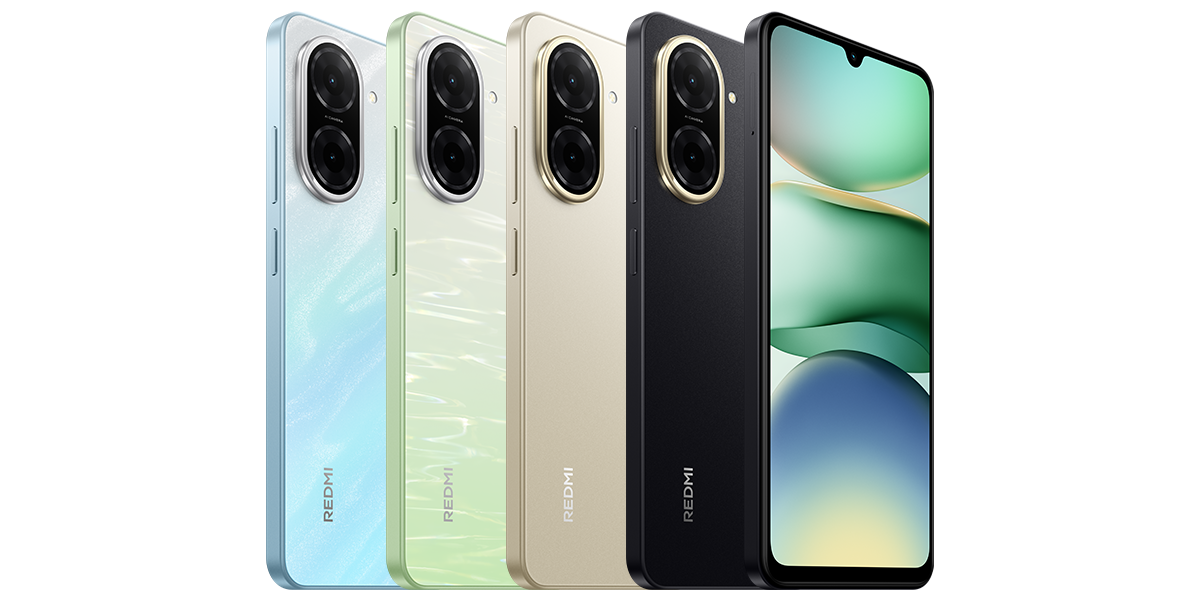 Redmi A5 front and rear views in the official colour lineup